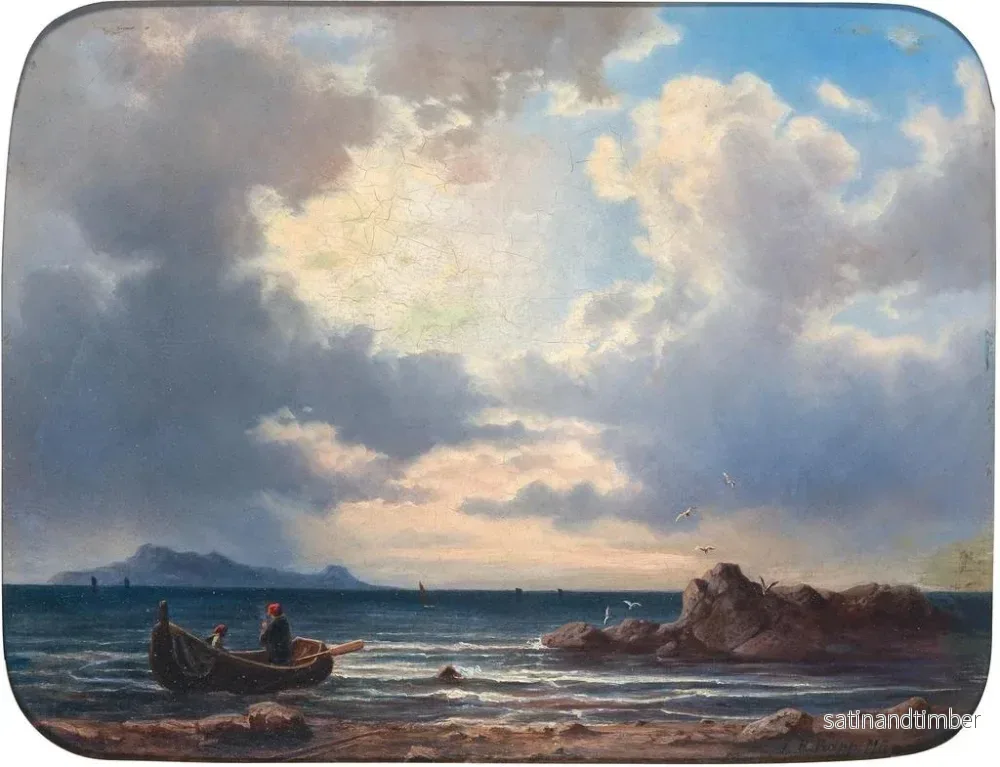 Reproduktion av målningen En fiskebåt vid stranden med måsar - Johann Rudolf Rapp - Bild 2