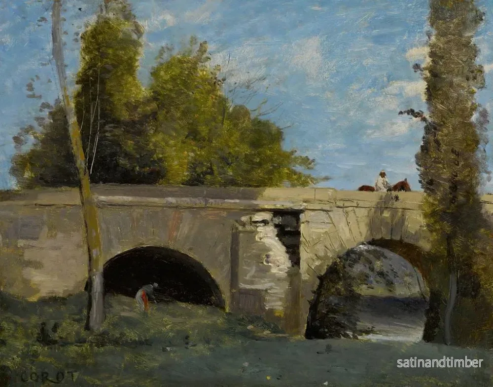 Reproduktion av målningen Mantes, två bågar av bron med en ryttare - Jean-Baptiste-Camille Corot - Bild 2