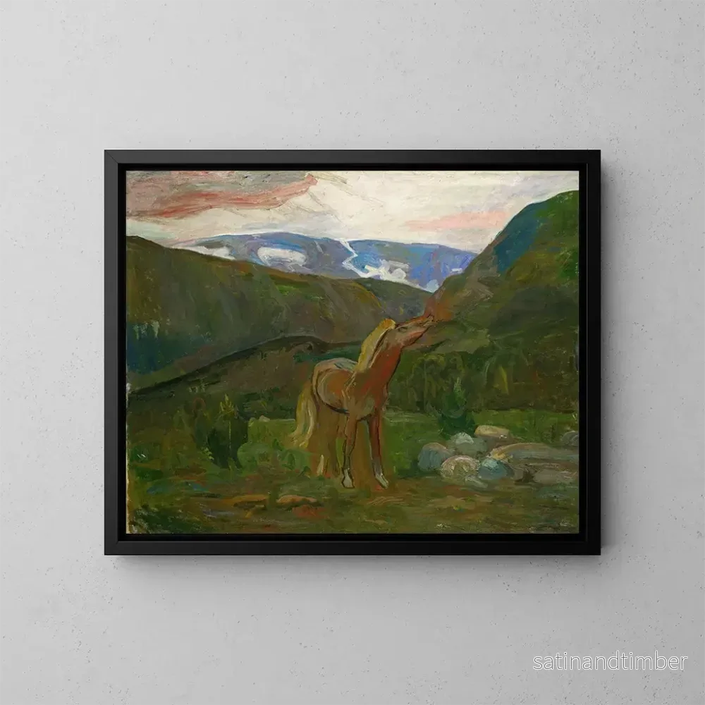 Reproduktion av målningen Häst i bergen - Oluf Wold-Torne