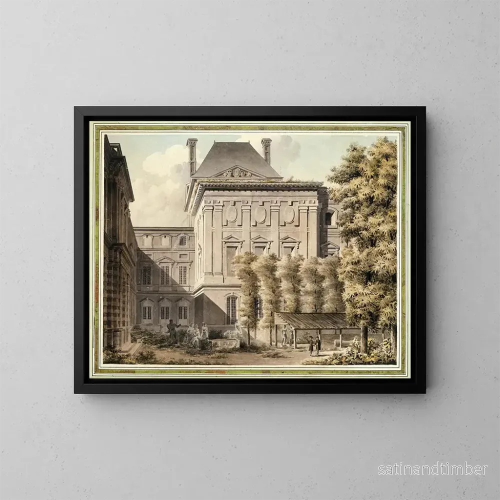 Reproduktion av målningen Vue de la façade doublant la façade de Le Vau au Louvre et du jardin de l'Infante - Louis-Pierre Baltard