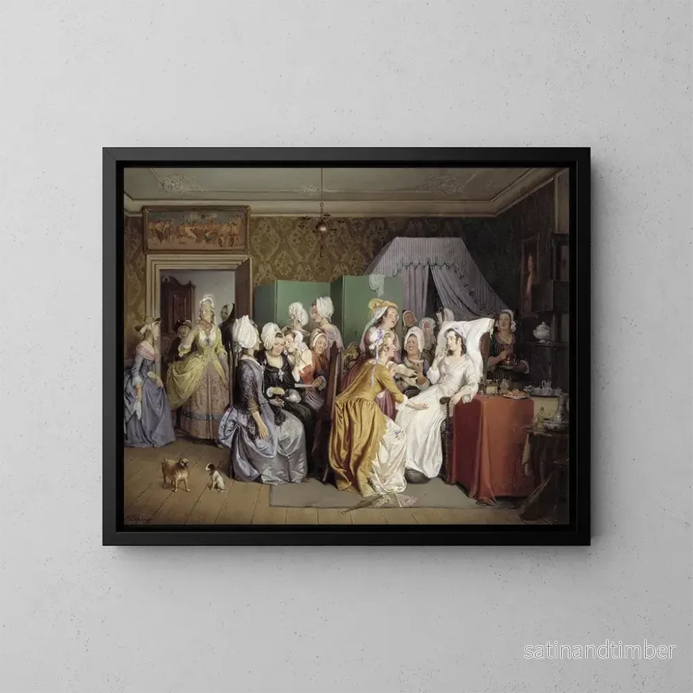 Reproduktion av målningen Scen ur Ludwig Holbergs förlossningsrum - Wilhelm Marstrand