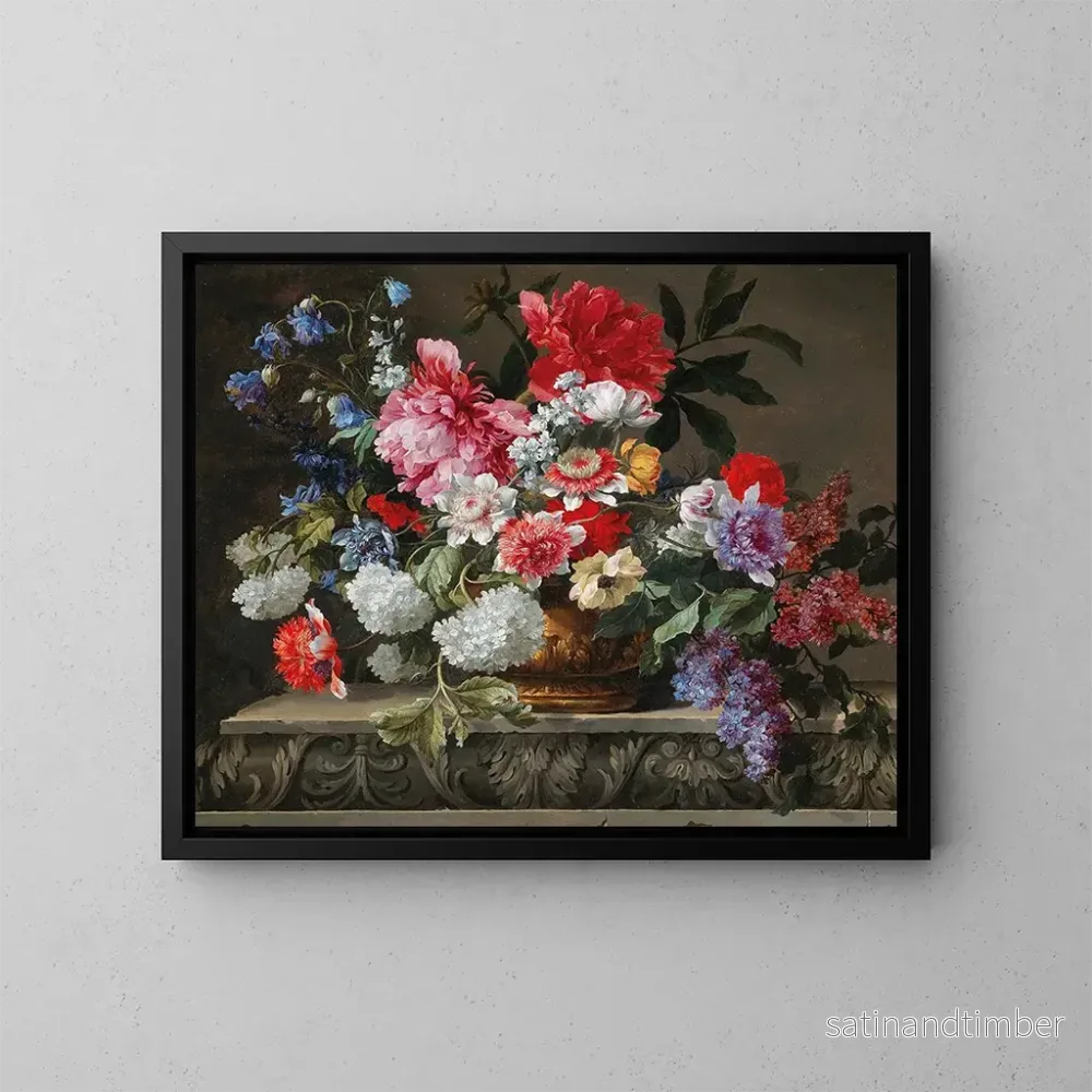 Reproduktion av målningen Naturstilleben med rosor, tulpaner, anemoner, liljekvistar, syren och buskar - Nicolas Baudesson