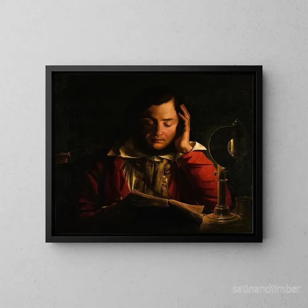 Reproduktion av målningen Porträtt av en lärd i sitt studierum - Cirkel av Joseph Wright of Derby