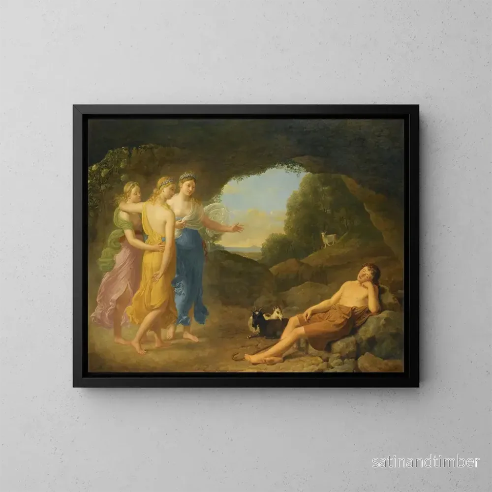 Reproduktion av målningen Le rêve de Daphnis où les nymphes annoncent le retour en toute sécurité de Chloé - Joseph François Ducq