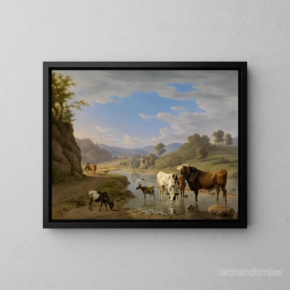 Reproduktion av målningen Vue de Geroldsau près de Baden-Baden avec des animaux - Carl Kuntz