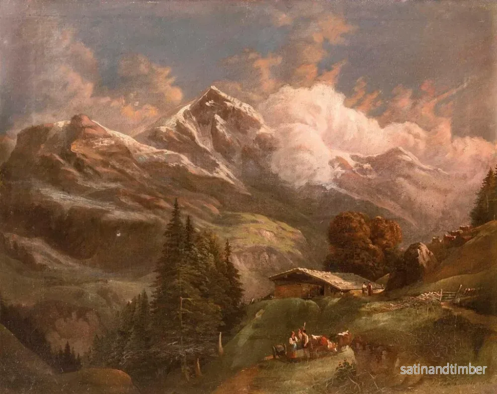 Reproduktion av målningen Alpage animé avec vue sur les sommets alpins - Gustav Barbarini - Bild 2