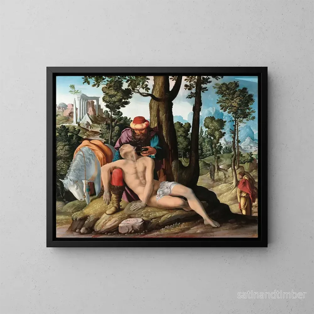 Reproduktion av målningen Le Bon Samaritain - Maître du Bon Samaritain