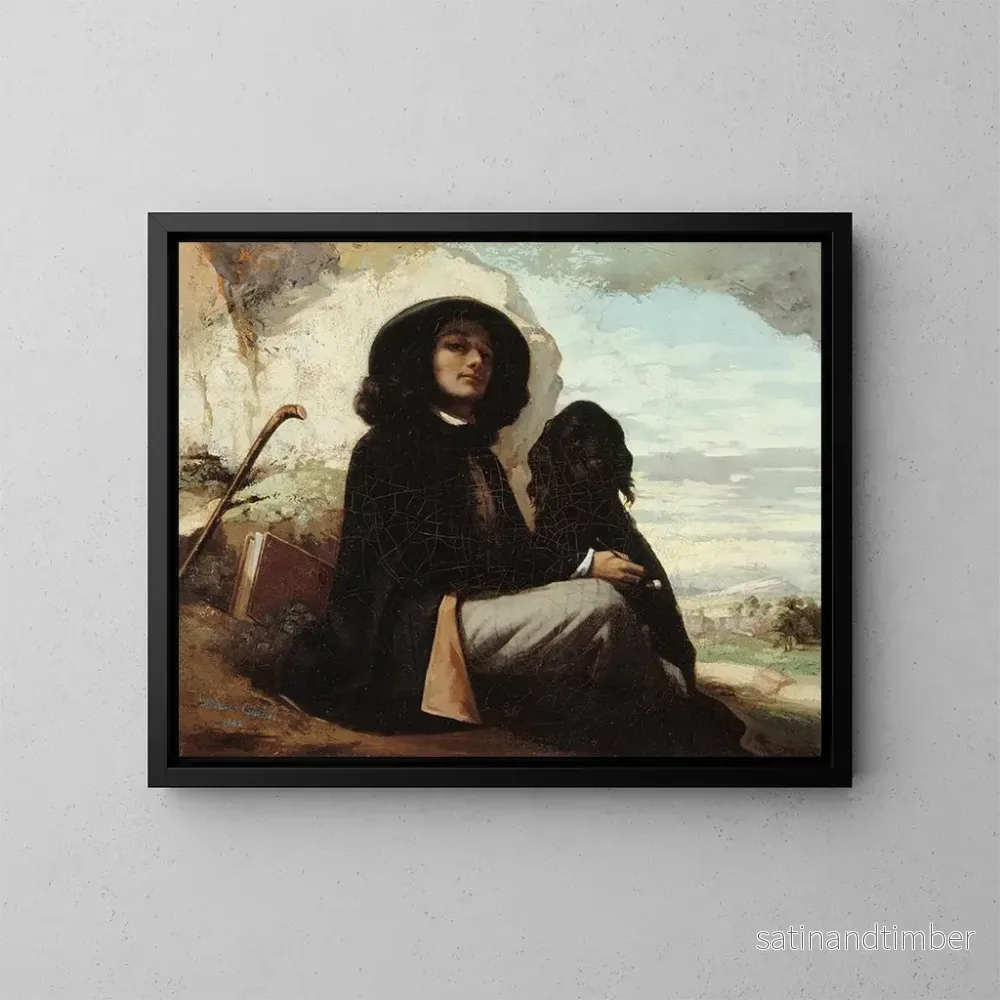 Reproduktion av målningen Självporträtt med en svart hund - Gustave Courbet