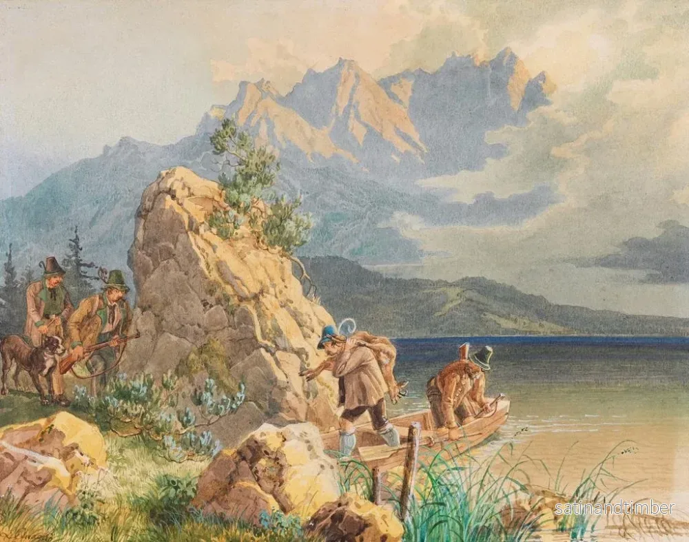 Reproduktion av målningen Jägare och tjuvskyttar vid Eibsee-sjön nära Zugspitze - Lorenzo Quaglio - Bild 2