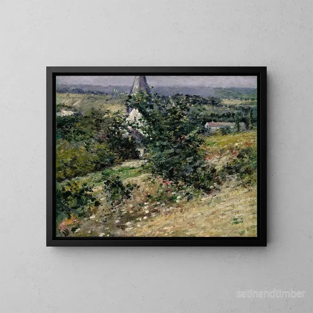 Reproduktion av målningen av den gamla kyrkan i Giverny - Theodore Robinson