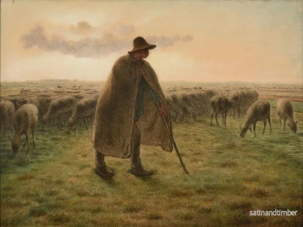 Reproduktion av målningen Berger som håller sitt hjord - Jean-François Millet - Bild 2