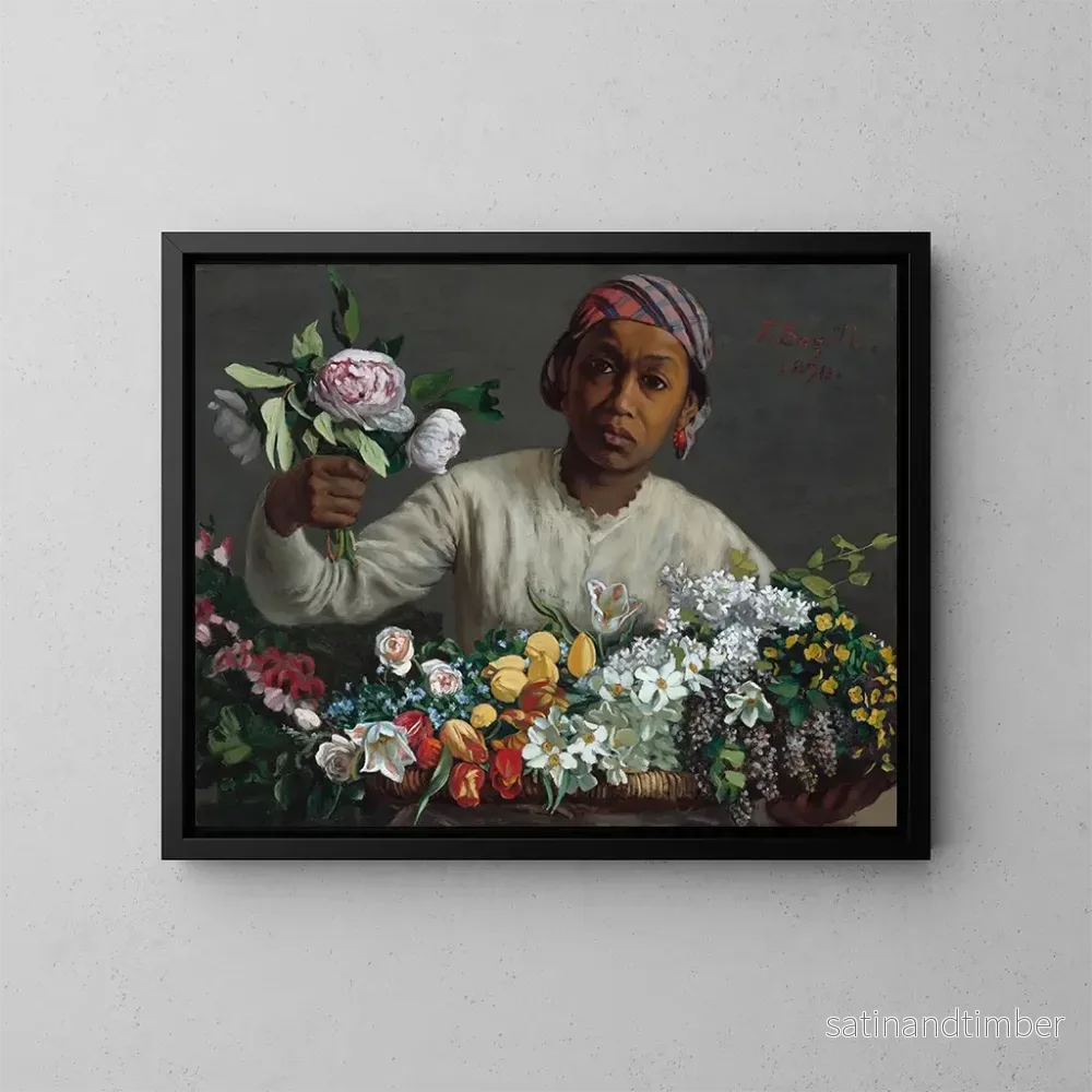 Reproduktion av målningen ung kvinna med pioner - Frédéric Bazille