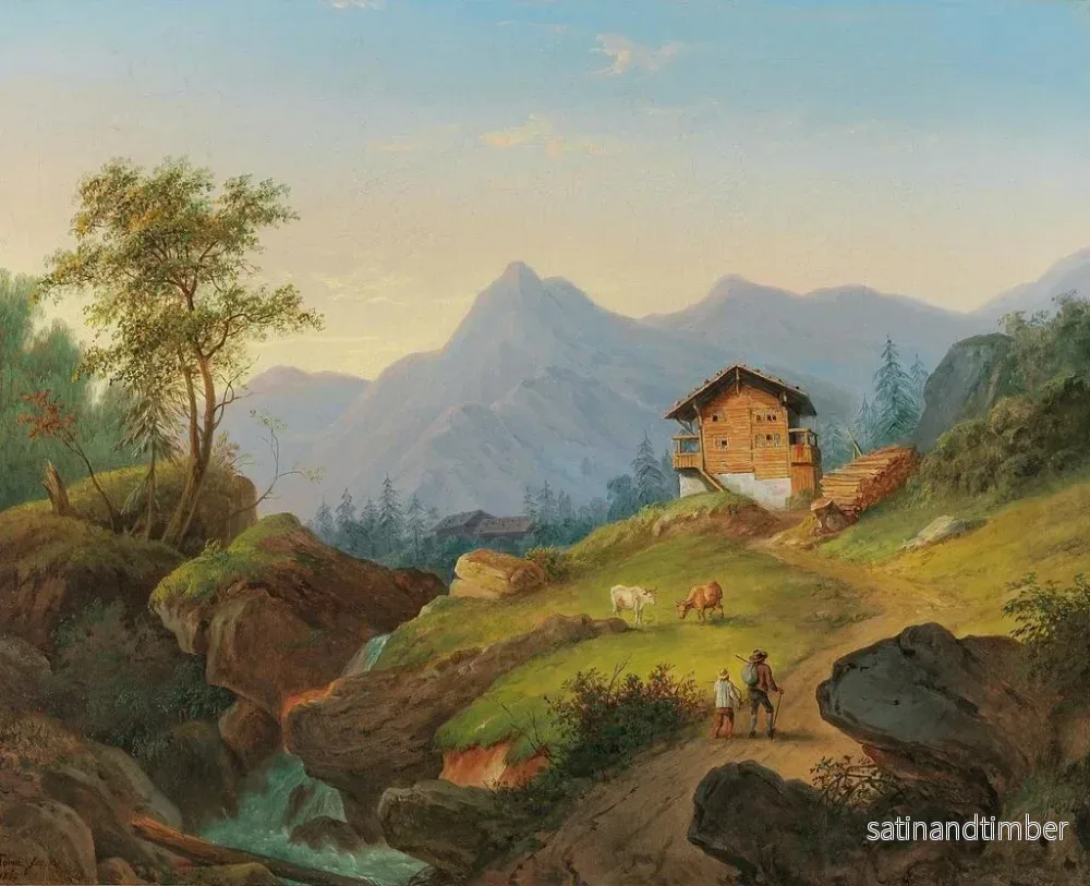 Reproduktion av målningen Landskapsbild av berg med vandrare - Matthias Rudolf Toma - Bild 2