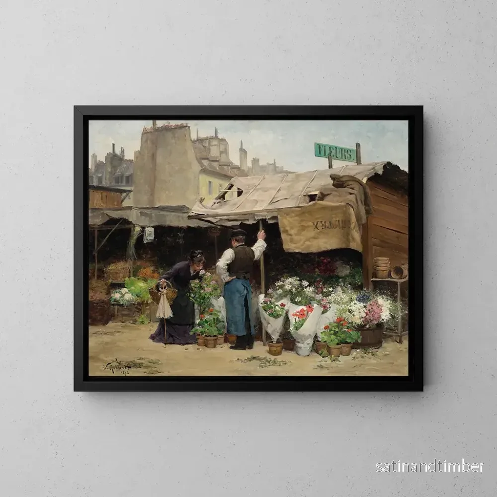 Reproduktion av målningen vid blomstermarknaden - Victor Gabriel Gilbert