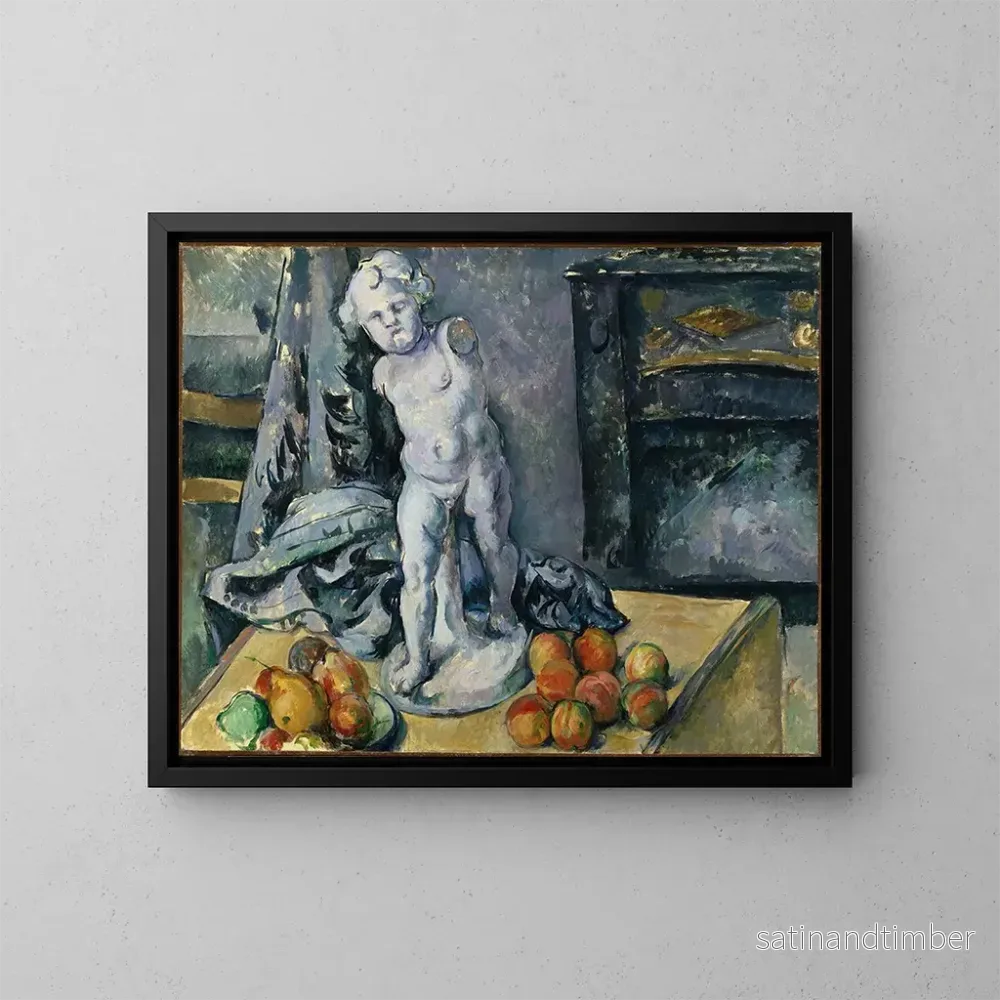 Reproduktion av målningen av naturtavla med statyett - Paul Cézanne