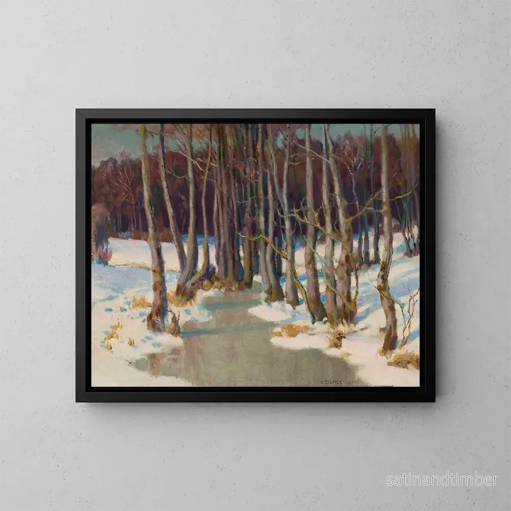 Reproduktion av målningen Ruisseau forestier en hiver - Teodor Ziomek