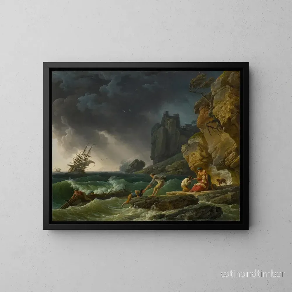 Reproduktion av målningen av åskvädersscen med skeppsbrutna - Claude-Joseph Vernet