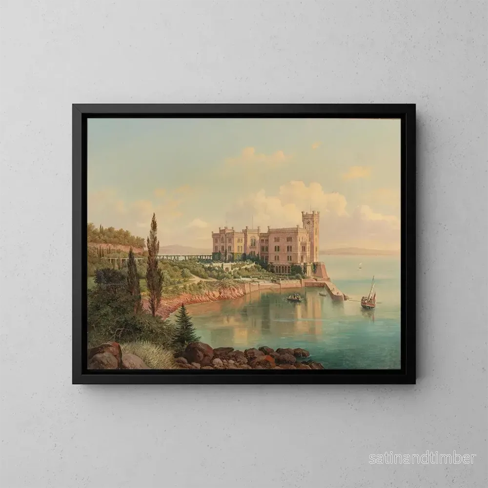 Reproduktion av målningen Vue du château de Miramare près de Trieste - Hubert Sattler