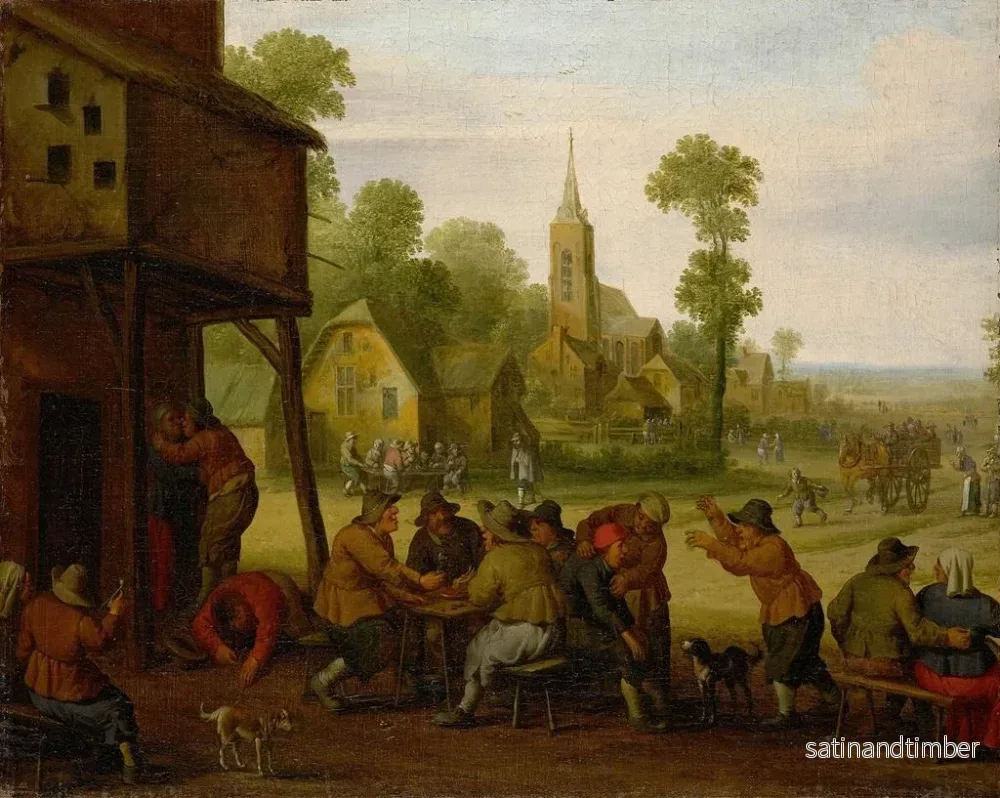 Reproduktion av målningen av bönder som festar framför ett värdshus - Joost Cornelisz Droochsloot - Bild 2