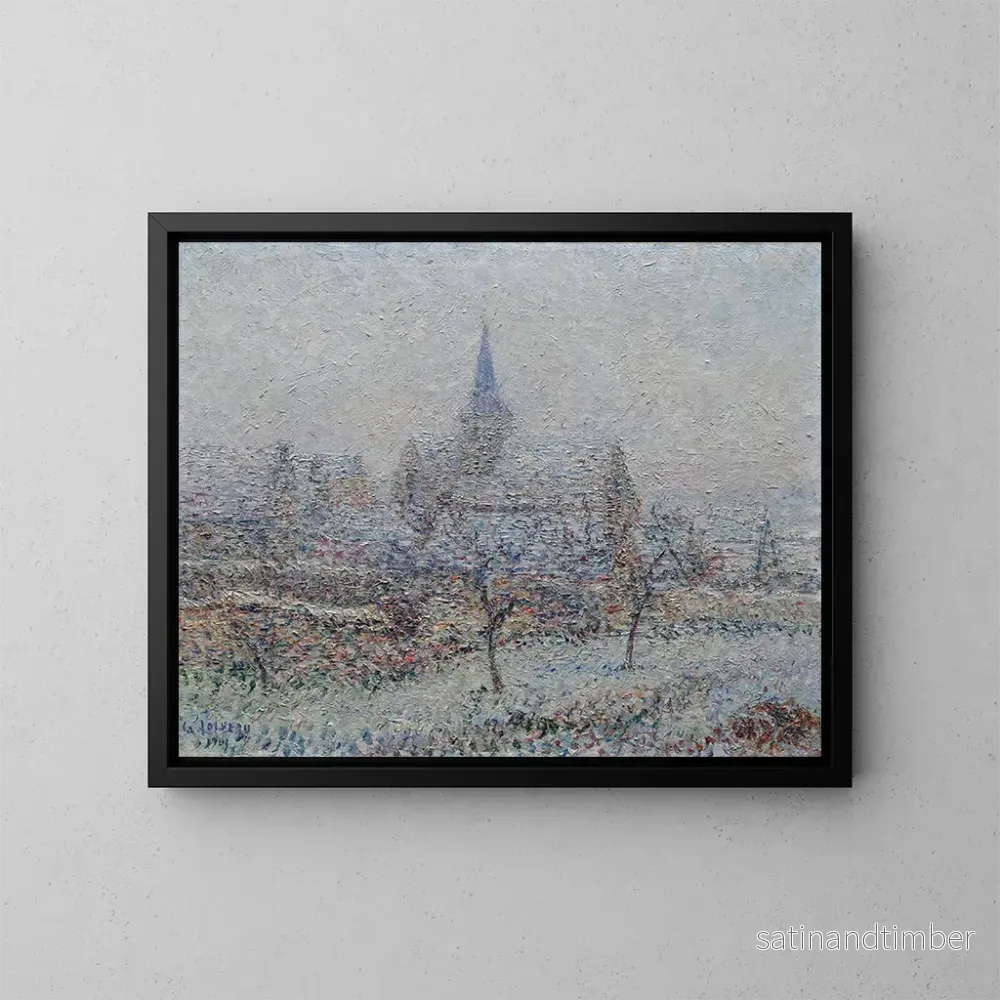Reproduktion av målningen L'Église de Bennecourt, snöeffekt - Gustave Loiseau