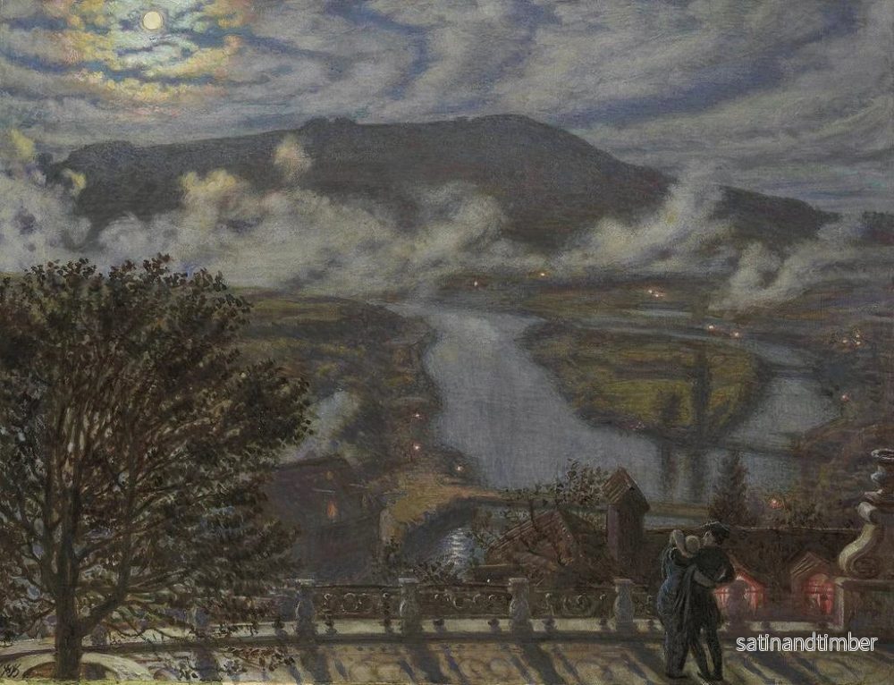Reproduktion av målningen Vy från en terrass över ett flodlandskap på natten - William Holman Hunt - Bild 2