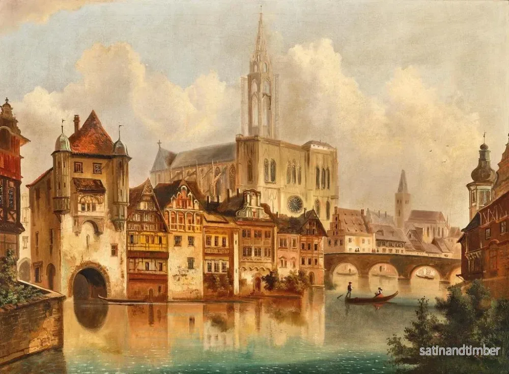 Reproduktion av målningen En scen vid en kanal nära Strasbourg-domkyrkan - Ferdinand Lepié - Bild 2