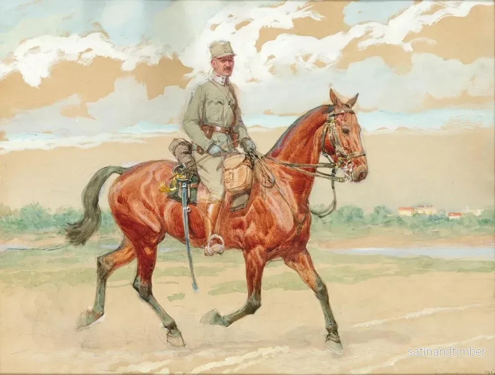 Reproduktion av målningen En soldat på häst i ett flodlandskap - Ludwig Koch - Bild 2