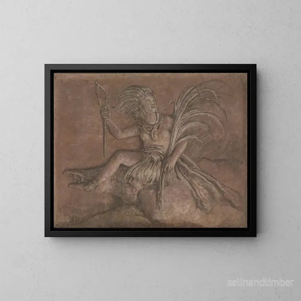 Reproduktion av målningen figur allmänbildande som föreställer Amerika - Giovanni Domenico Tiepolo