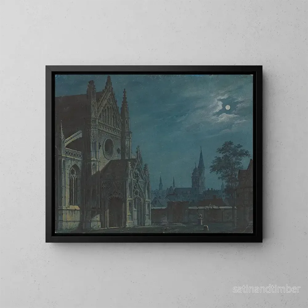 Reproduktion av målningen Måne över en kyrkas innergård med rik murverk - Carl Gustav Carus