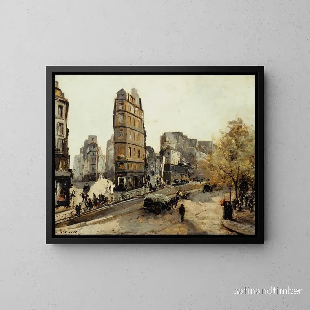 Reproduktion av målningen Les rues de la Lune Beauregard et de Clry vues de la porte Saint-Denis - Emmanuel Lansyer