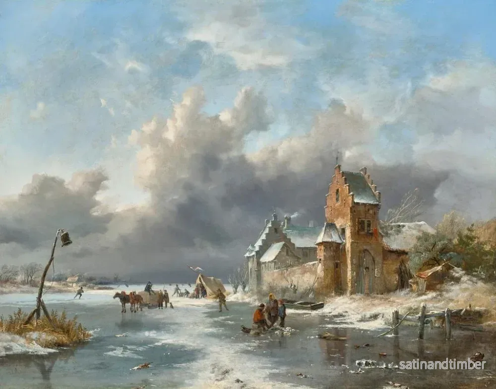 Reproduktion av målningen vinterlandskap med figurer på en frusen flod - Frederik Marinus Kruseman - Bild 2