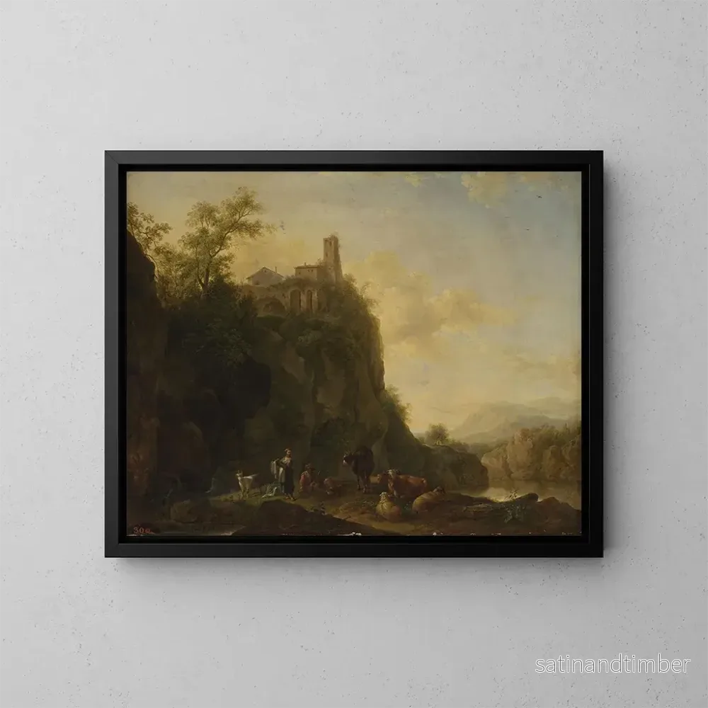 Reproduktion av målningen Landskapsbild av berg med boskap - Joseph Roos