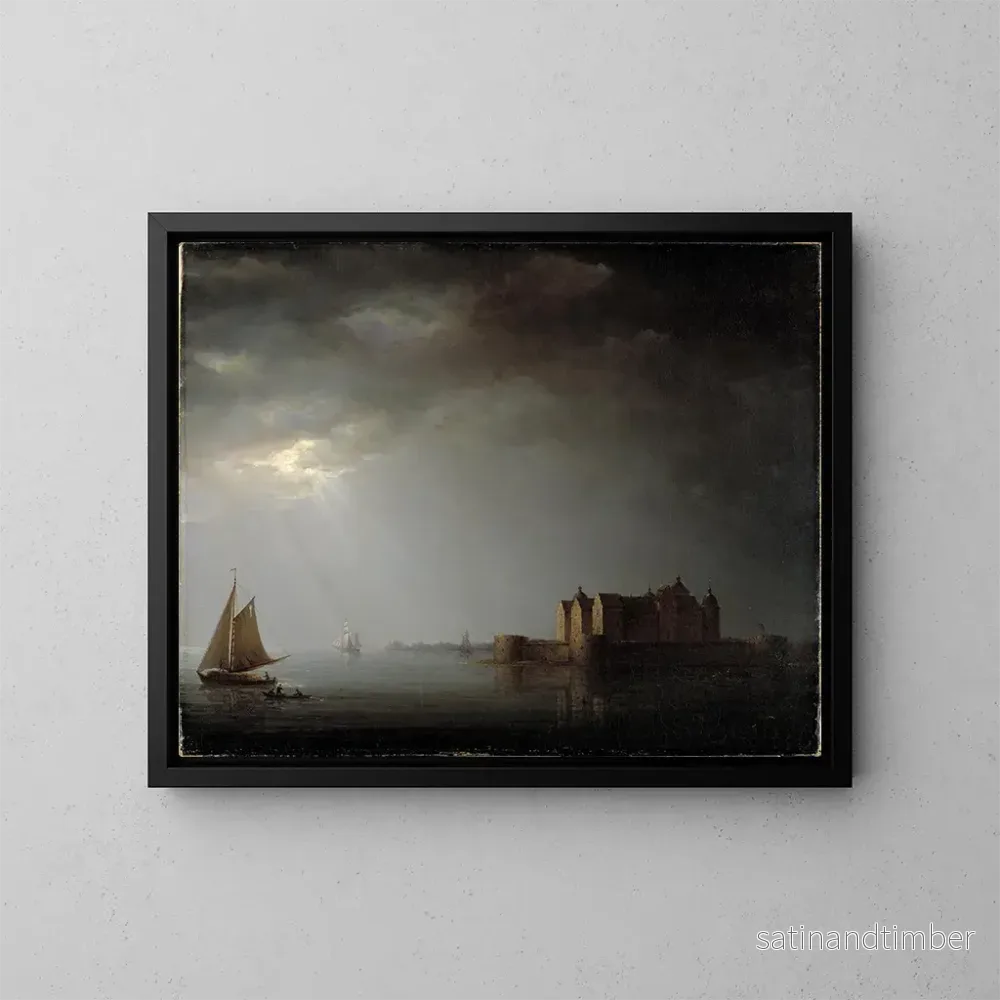 Reproduktion av målningen av Kalmar slott i månsken - Carl Johan Fahlcrantz