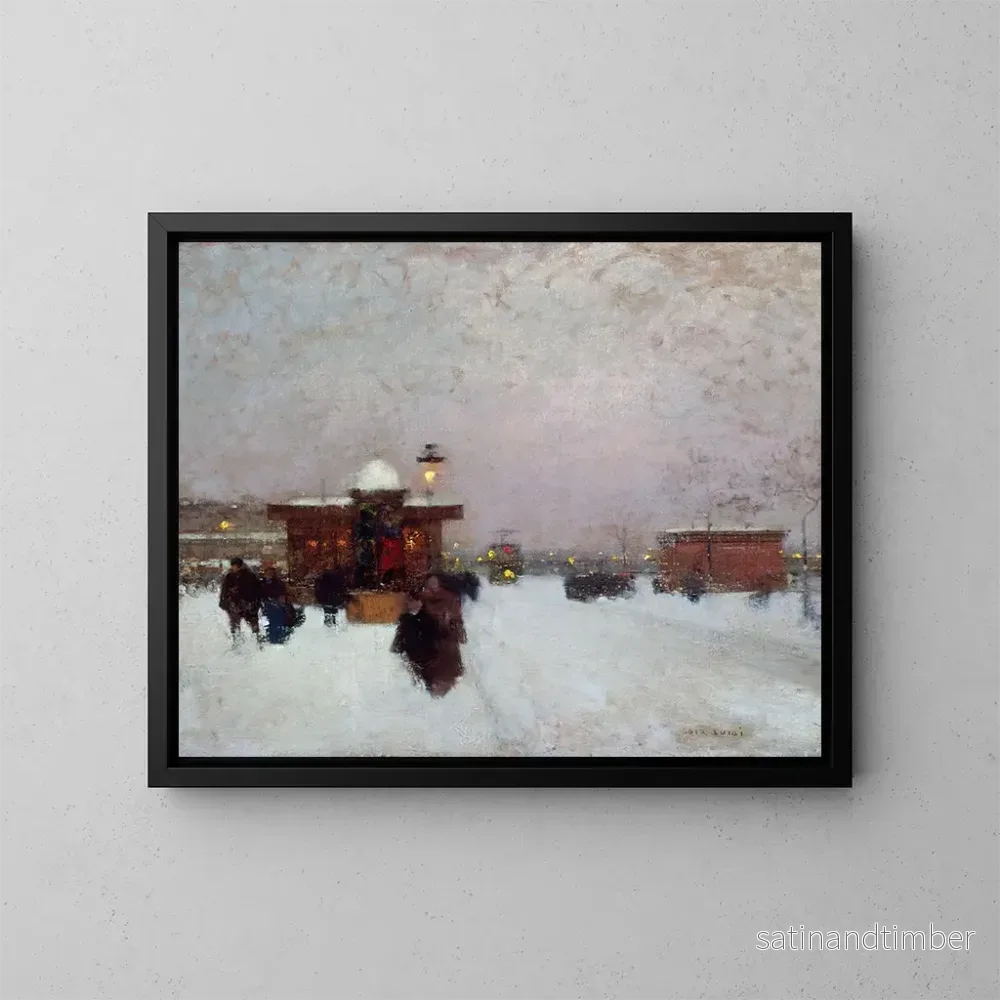 Reproduktion av målningen Porte Maillot under snön på natten - Luigi Loir