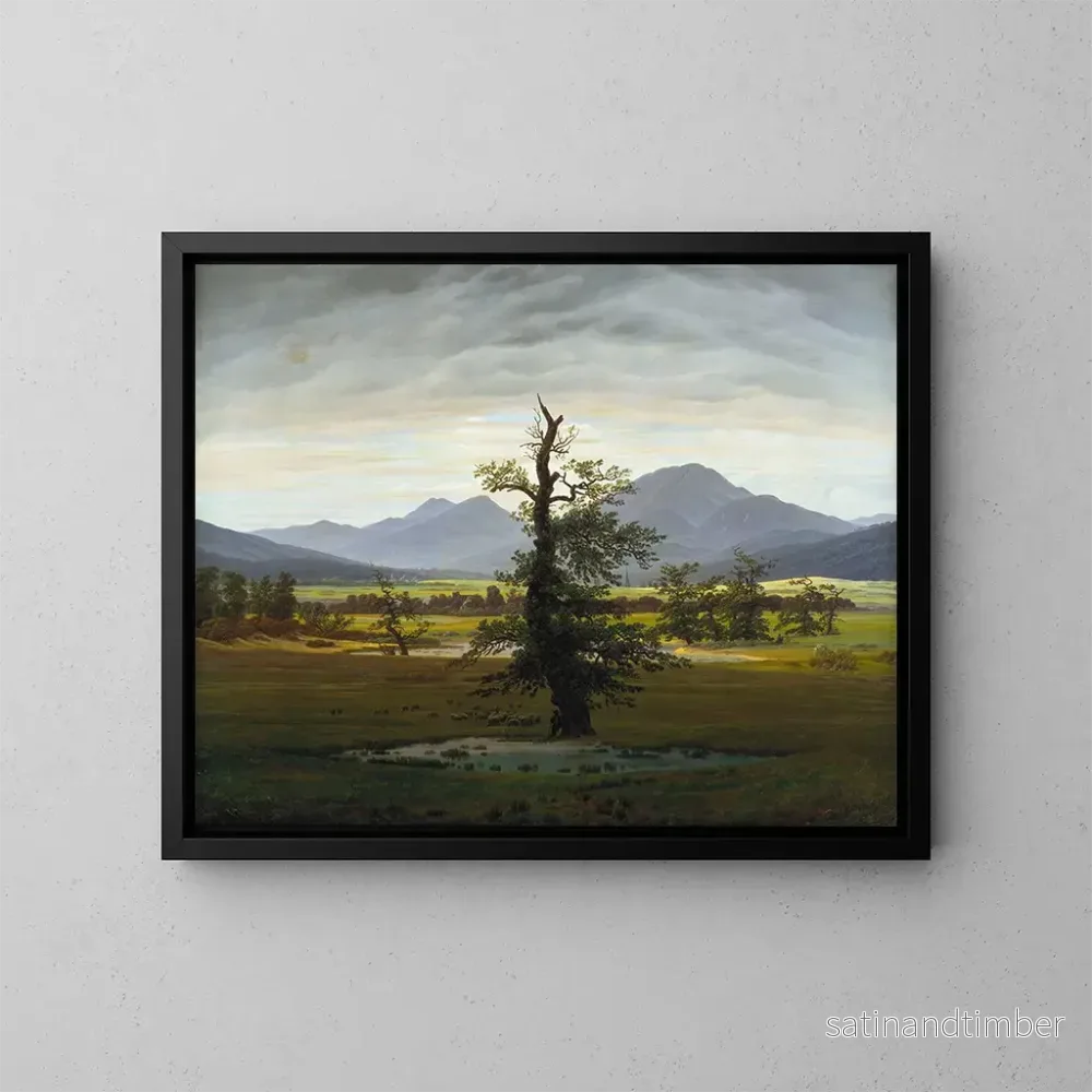 Reproduktion av målningen Landskapsmålning av en by vid morgonljus, det ensamma trädet - Caspar David Friedrich