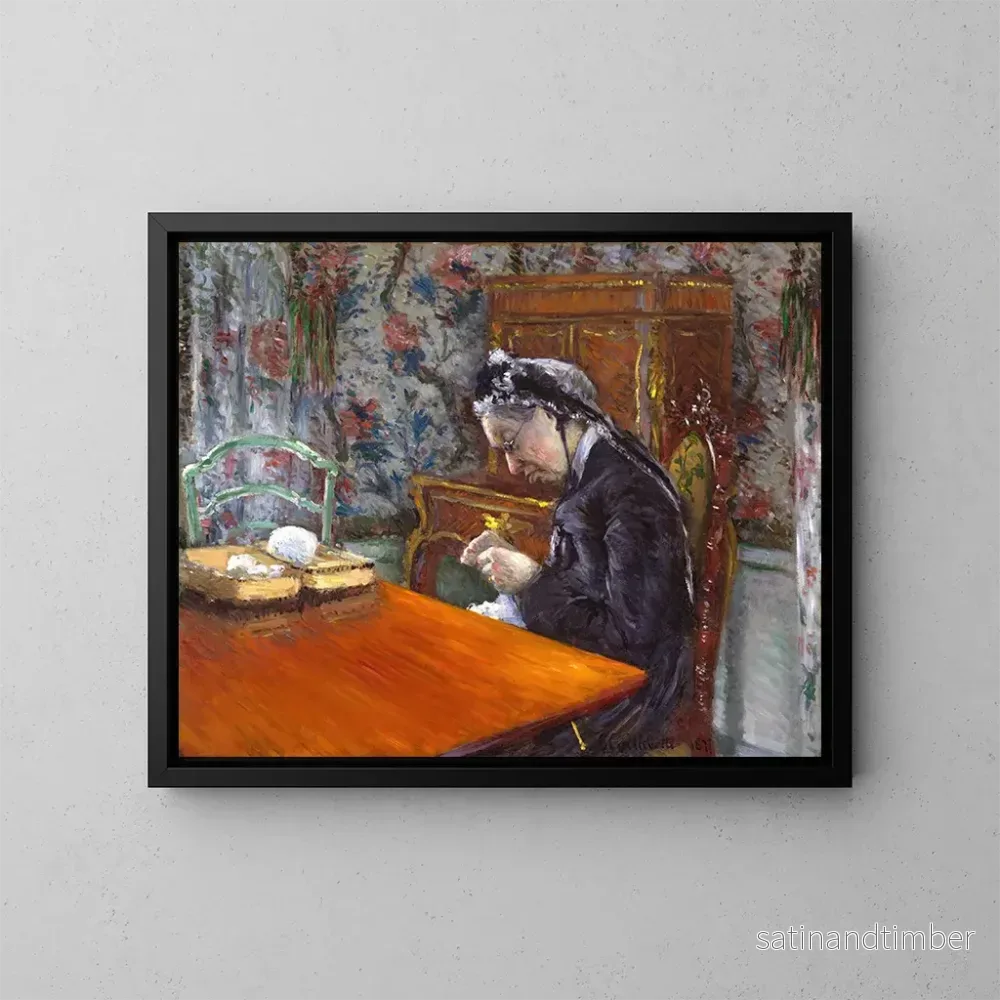Reproduktion av målningen Mademoiselle Boissière tricotar - Gustave Caillebotte