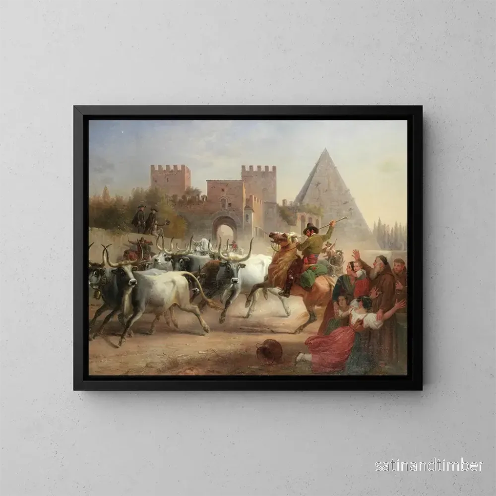 Reproduktion av målningen av boskapsdrivning framför Porta San Paolo och Cestiuspyramiden i Rom – Dietrich Wilhelm Lindau Reproduktion av målningen av boskapsdrivning framför Porta San Paolo och Cestiuspyramiden i Rom – Dietrich Wilhelm Lindau