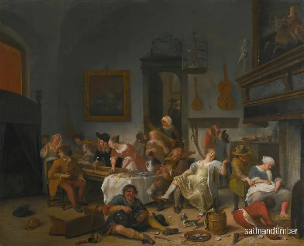 Reproduktion av målningen inomhus av en taverna med människor som dricker och spelar musik - Jan Steen - Bild 2