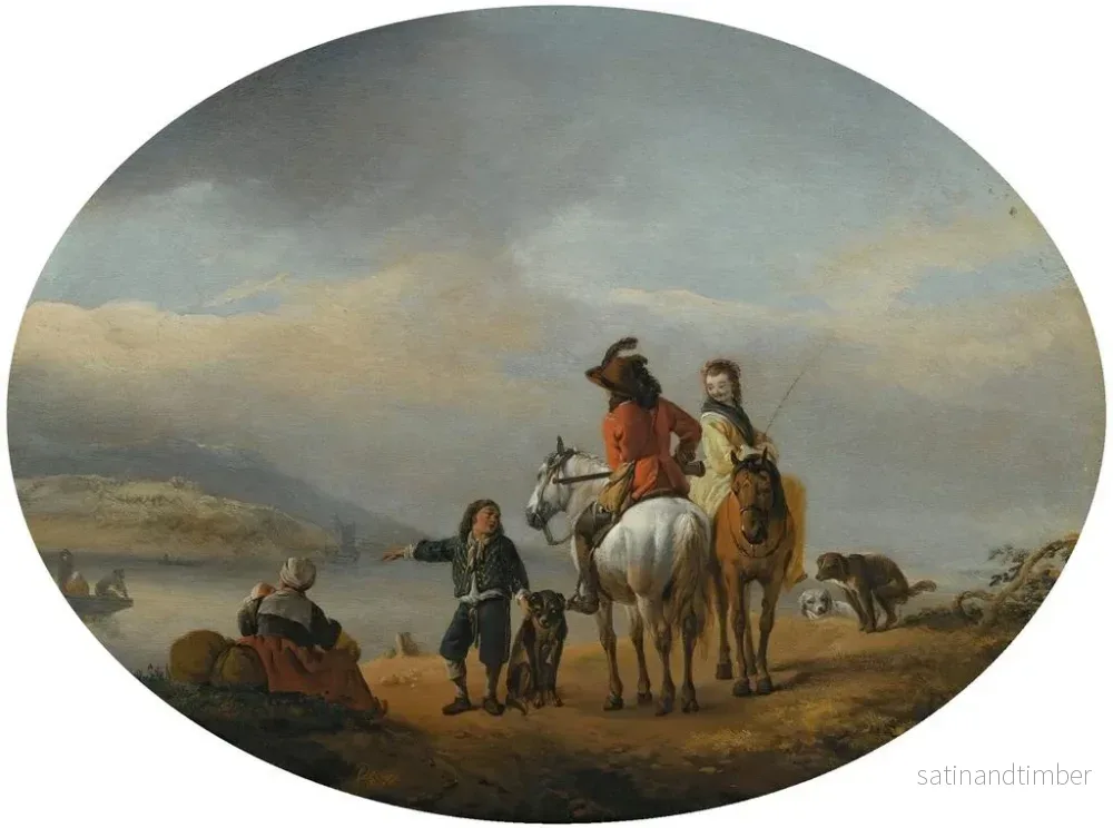 Reproduktion av målningen En dam och en gentleman till häst visade sig för en färja som närmar sig av en ung page - Philips Wouwerman - Bild 2