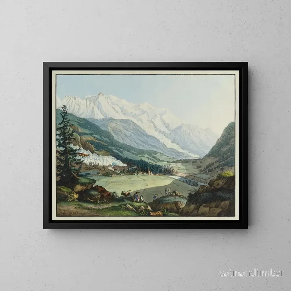 Reproduktion av målningen Vue de la vallée de Chamouny prise près d'Argentière - Carl Ludwig Hackert