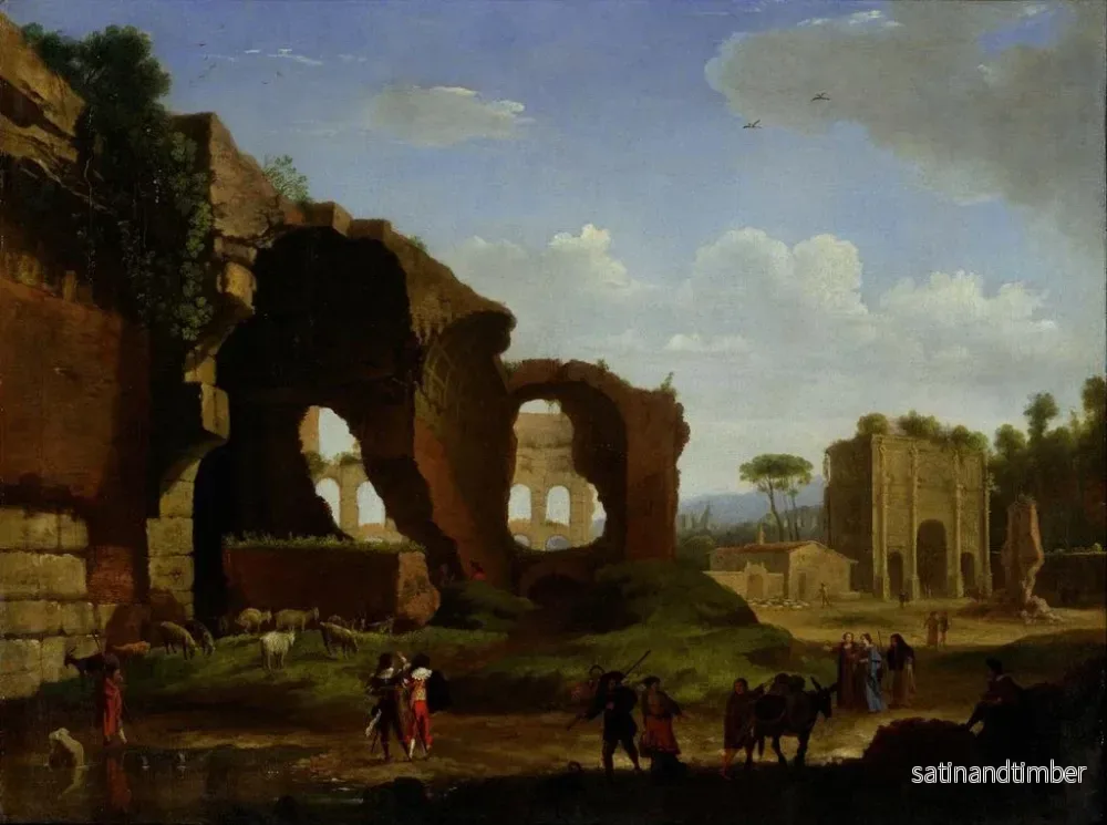 Reproduktion av målningen En romersk vy av ruinerna av Venus- och Roms tempel med Colosseum och Konstantins båge - Herman van Swanevelt - Bild 2