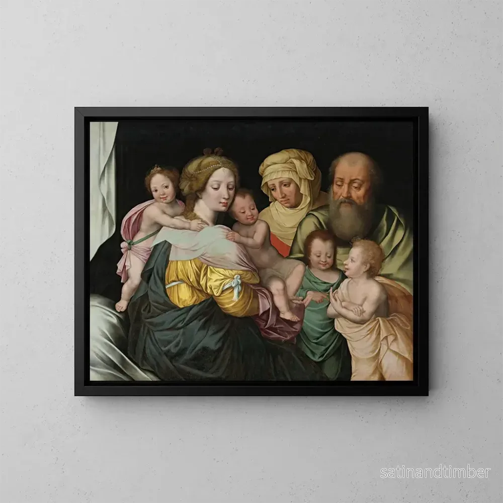 Reproduktion av målningen La Vierge à l'Enfant avec sainte Élisabeth et d'autres membres de la Sainte Famille - Vincent Sellaer