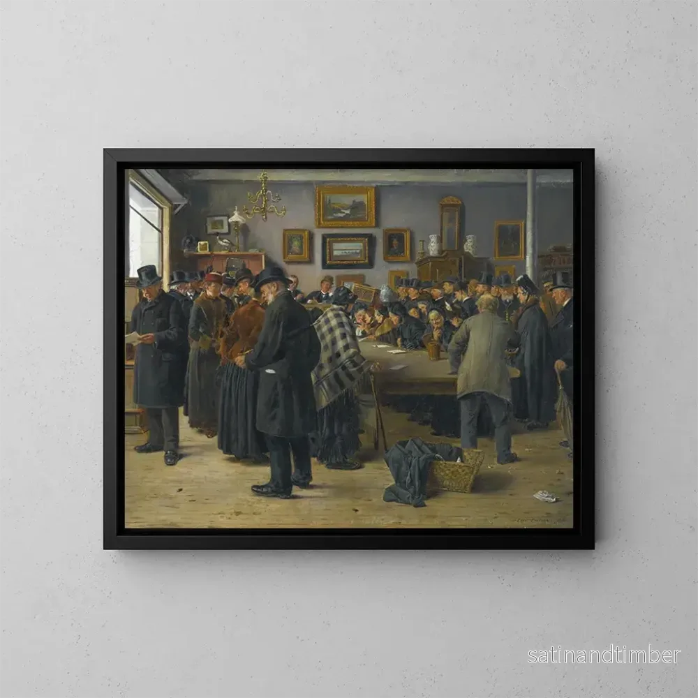 Reproduktion av målningen I auktionshallen - Carl Carlsen
