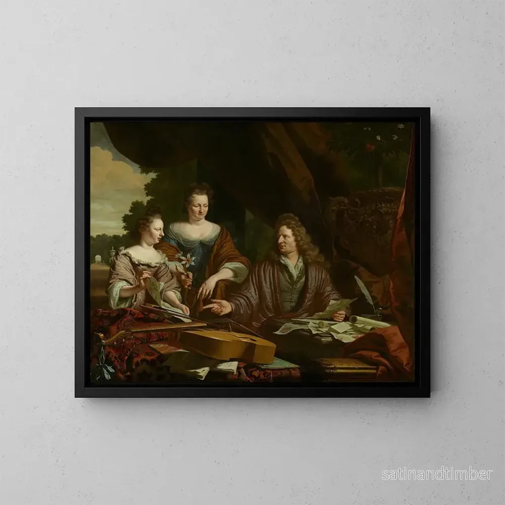 Reproduktion av målningen David, Agneta och deras dotter Catherina de Neufville - Michiel van Musscher