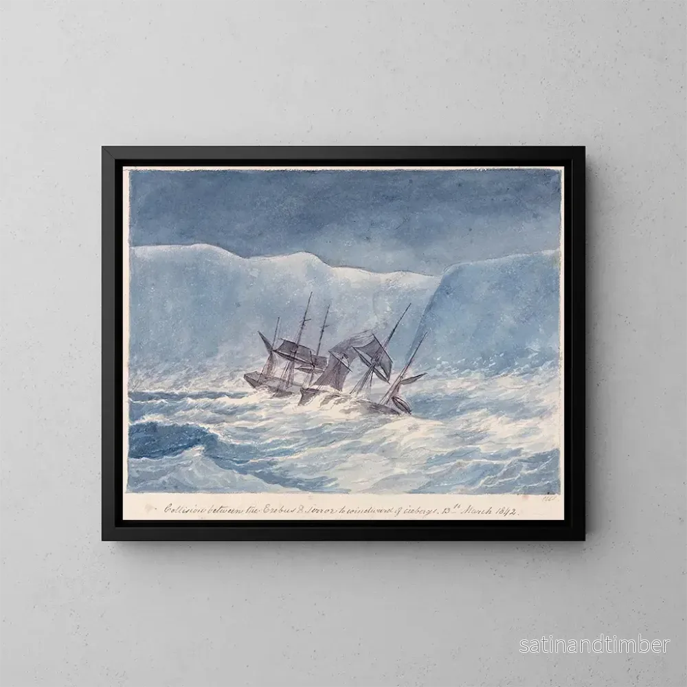 Reproduktion av målningen Kollisions mellan Erebus och Terror i isbergsvinden, 13 mars 1842 – Charles Hamilton Smith