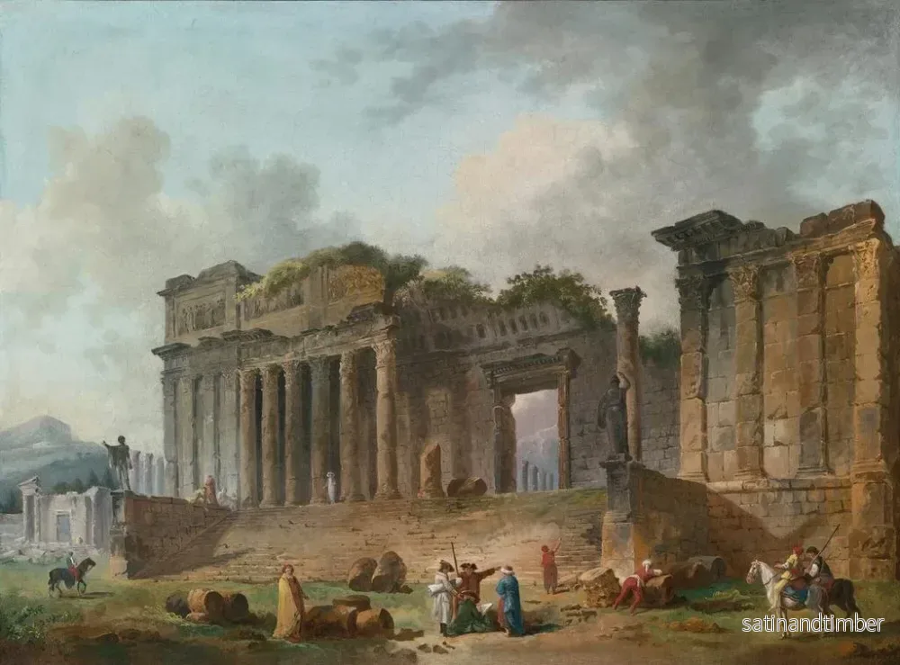 Reproduktion av målningen Ett arkitektoniskt infall med en konstnär skissande i förgrunden - Hubert Robert - Bild 2