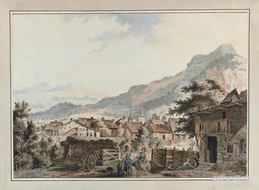 Reproduktion av målningen Vue de la ville d'Aigle sur la route des Sallines - Johann Karl Müllner - Bild 2