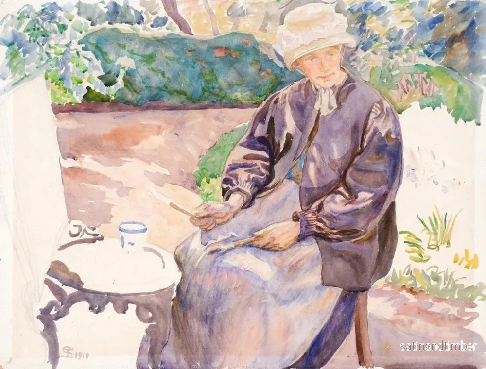 Reproduktion av målningen La femme de l'artiste, la peintre Anna Syberg dans le jardin du forgeron - Fritz Syberg - Bild 2