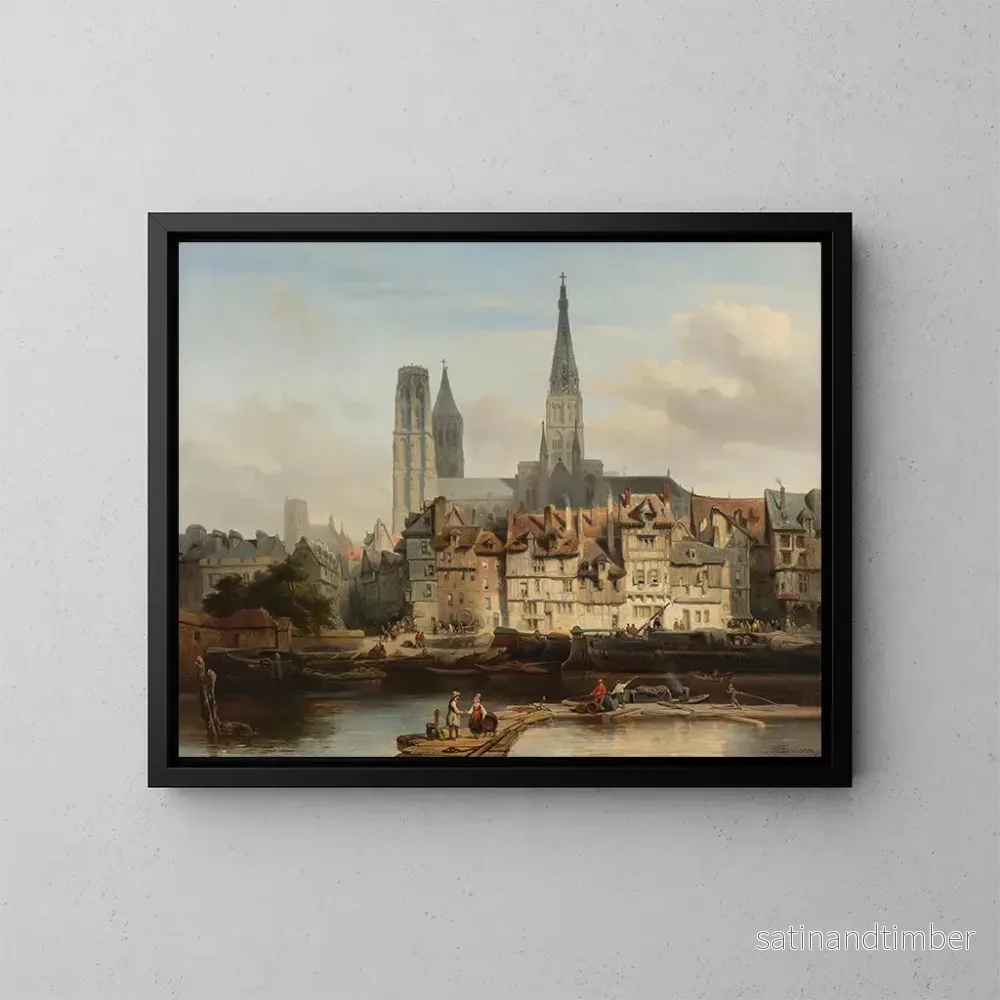 Reproduktion av målningen Le quai de Paris à Rouen - Johannes Bosboom