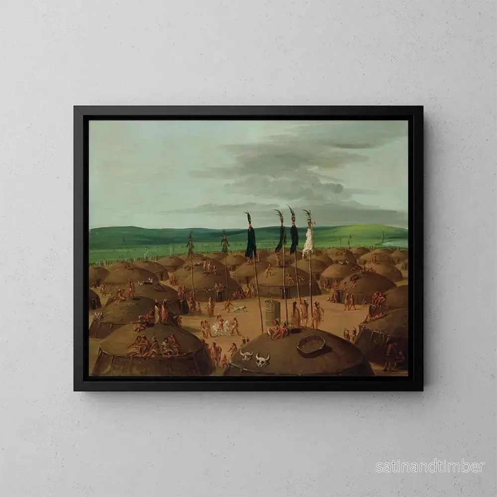 Reproduktion av målningen Flygbild av Mandan-by, 1800 miles ovanför Saint-Louis – George Catlin Reproduktion av målningen Flygbild av Mandan-by, 1800 miles ovanför Saint-Louis – George Catlin